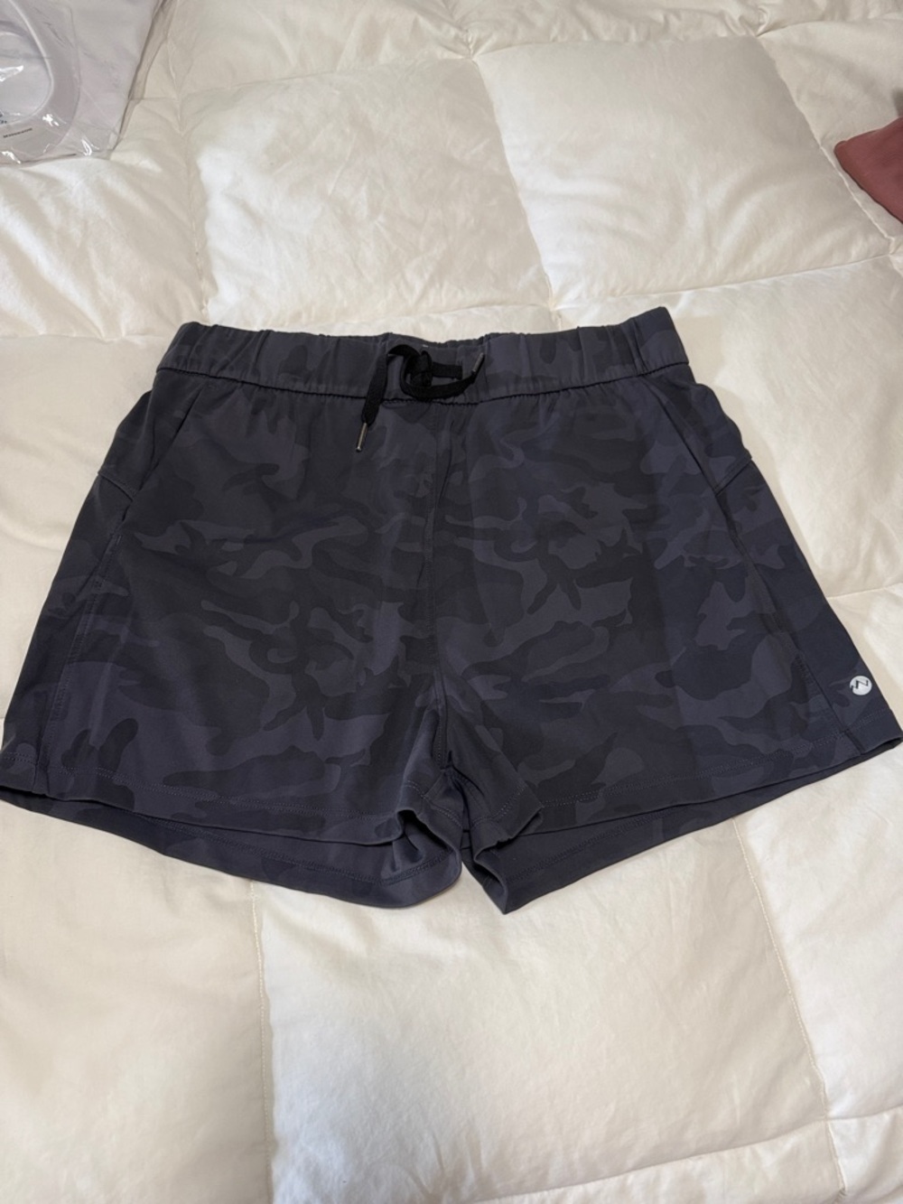 Women's Charcoal Camo Athletic Shorts with Drawstring Waist